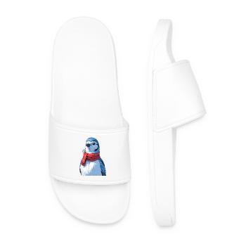 Winter Bird with Red Scarf - Men’s Pool Sliders - white - Front