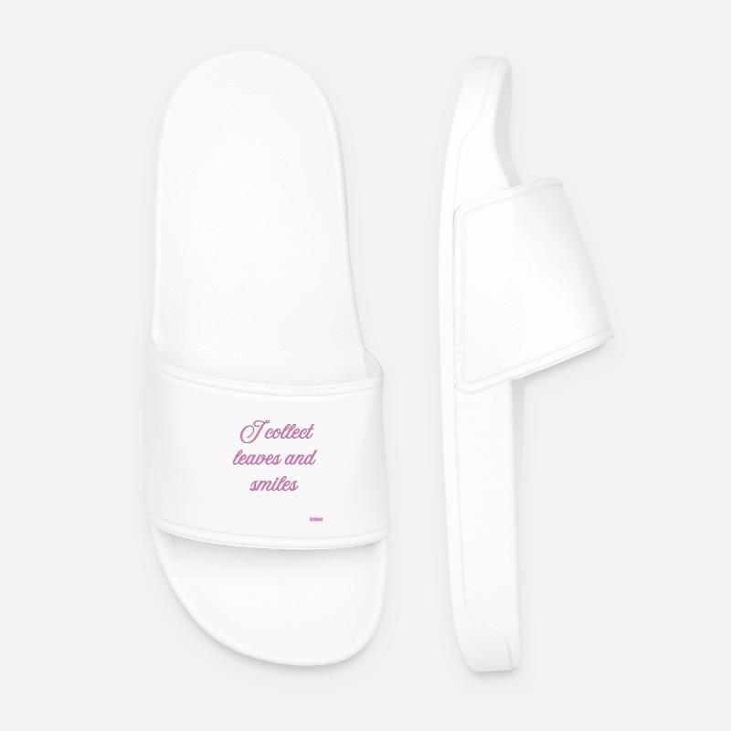 Leaves and Smiles Pink Script - Men’s Pool Sliders - white
