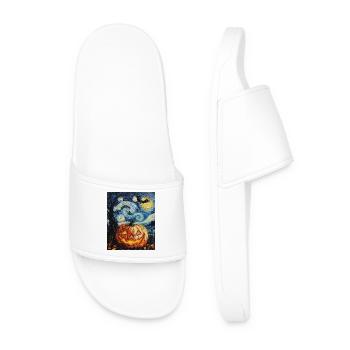 Pumpkin Bat Halloween Van Gogh Starry Night - Men’s Pool Sliders - white - Front