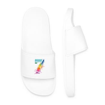 Regenbogen7 Spritzdesign - Männer Badelatschen - Weiß - Vorne