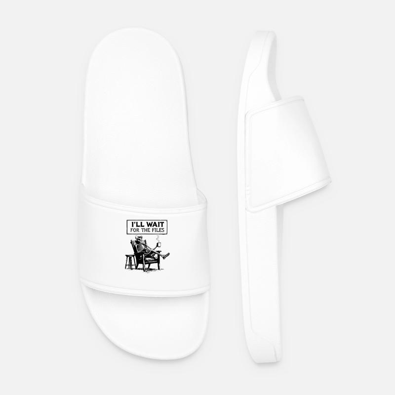 Waiting Skeleton Meme Project Manager Office - Men’s Pool Sliders - white