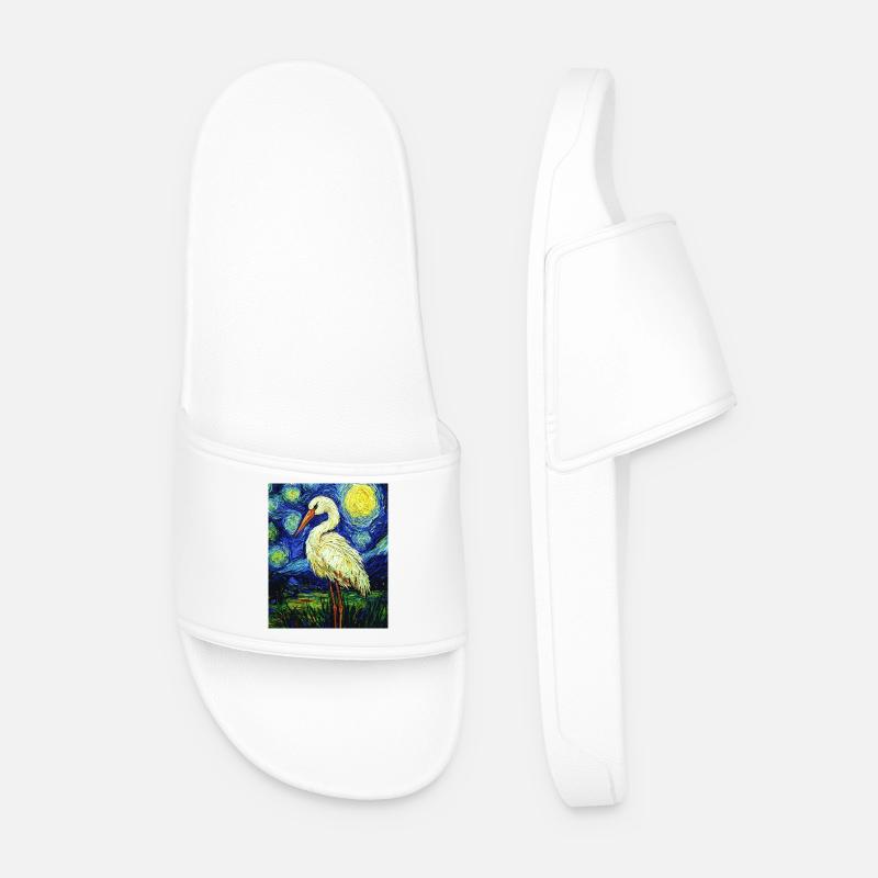 Stork Bird Van Gogh Style - Men’s Pool Sliders - white