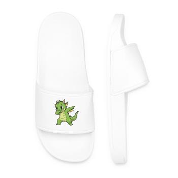 Funny Dragon Dab Cartoon Design - Men’s Pool Sliders - white - Front