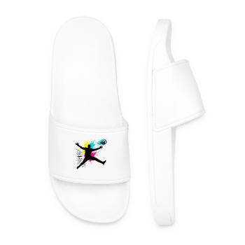 Soccer Goalkeeper Jump With Color Explosion - Men’s Pool Sliders - white - Front