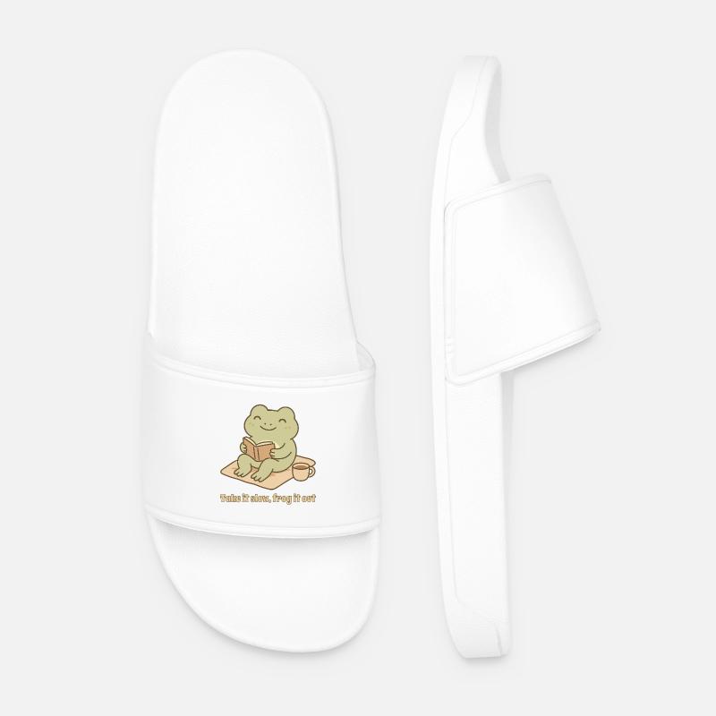 Reading Frog – Take it slow Design - Men’s Pool Sliders - white