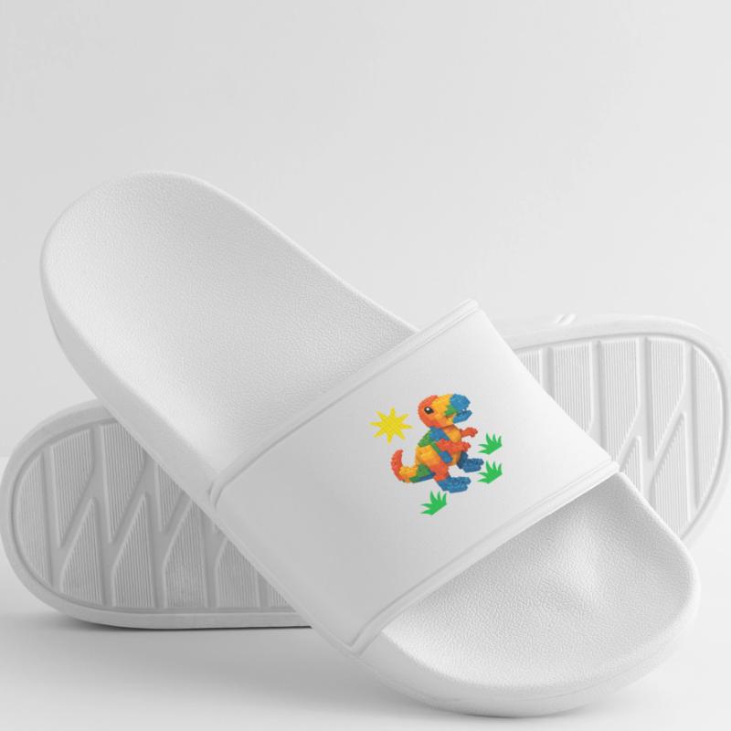 Dinosaur Made Of Bricks Creative Block Builder Men’s Pool Sliders