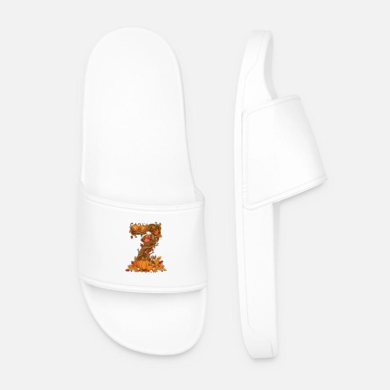 Autumn Harvest Turkey on Twisted Tree - Men’s Pool Sliders - white