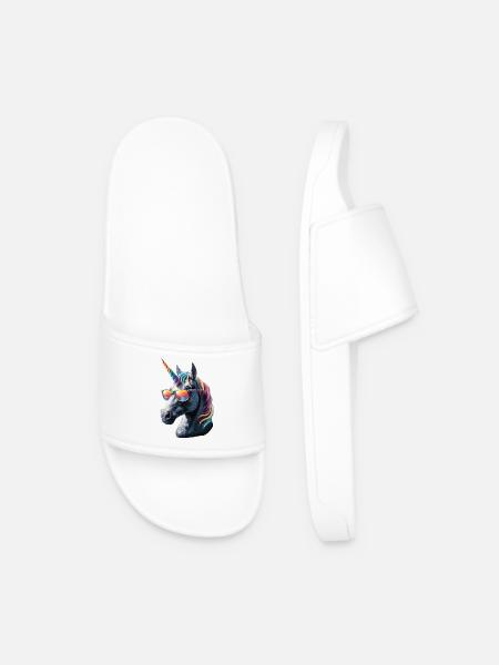 Unicorn Pony Rider Horses Riding Unicorns - Men’s Pool Sliders - white