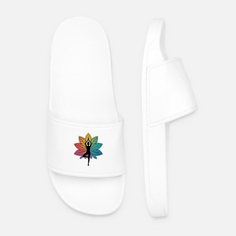 Yoga Baumhaltung Silhouette mit Lotus Chakra - Männer Badelatschen - Weiß