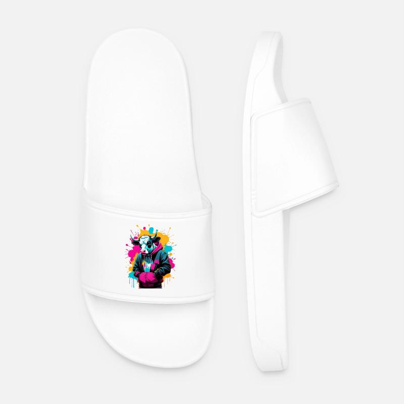 Vache graffiti en sweat à capuche - Claquettes Homme - blanc