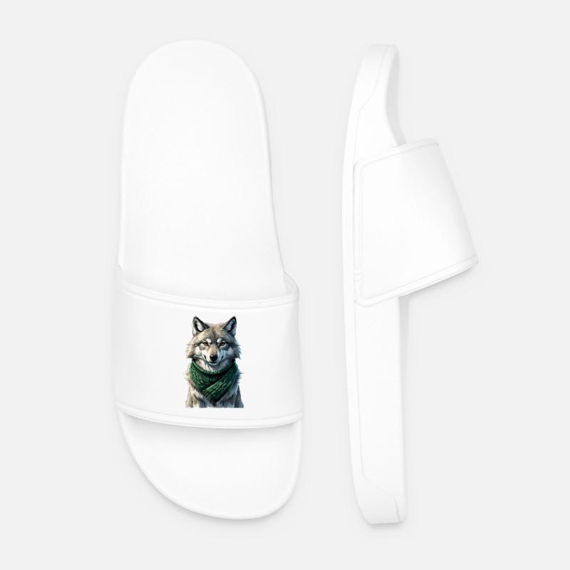 Silhouette de loup avec écharpe verte - Claquettes Homme - blanc