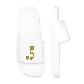 Letter j Green Daisies - Men’s Pool Sliders - white - Front