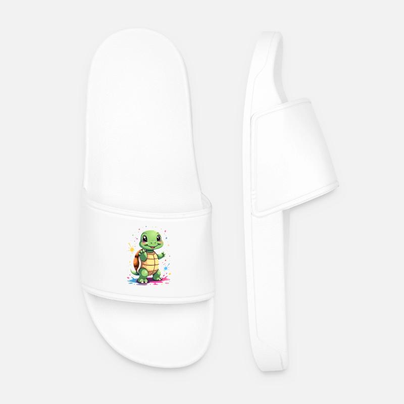 Turtle Paint Splash Fun - Men’s Pool Sliders - white