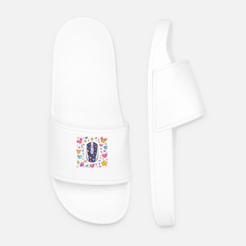 Kawaii Mouse Star Magic - Men’s Pool Sliders - white