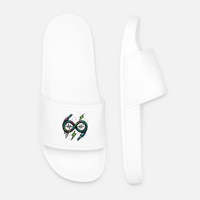 Infinity Neon Energy Music Graphics - Men’s Pool Sliders - white