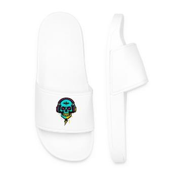 Neon Skull Headphones, Dark Rave Beats - Men’s Pool Sliders - white - Front