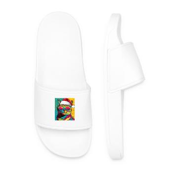 Cat Christmas Portrait - Men’s Pool Sliders - white - Front