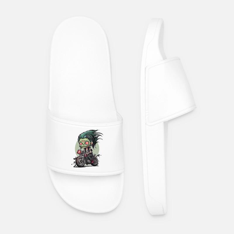 Zombie Biker on Halloween Motorcycle - Men’s Pool Sliders - white