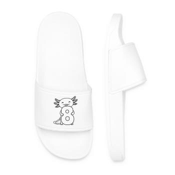 Axolotl with number 8 cartoon illustration - Men’s Pool Sliders - white - Front