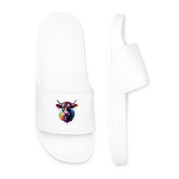 Colorful Cow Head Color Explosion - Men’s Pool Sliders - white - Front