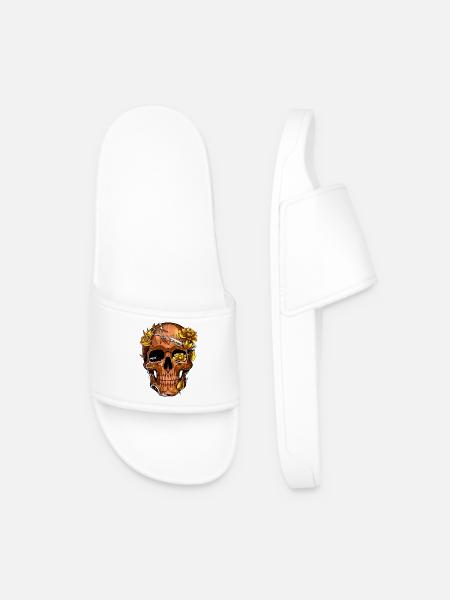 Goldener Stacheldraht-Blumenschädel - Männer Badelatschen - Weiß