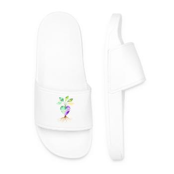 Watercolor Vegan Heart Roots – Herz Pflanze Wurzel - Men’s Pool Sliders - white - Front