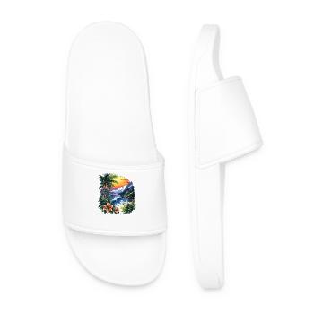 Tropical coast at sunset - Men’s Pool Sliders - white - Front