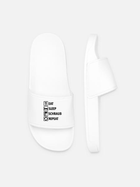 Eat Sleep Screw Repeat - Mechanic Mechanic - Men’s Pool Sliders - white