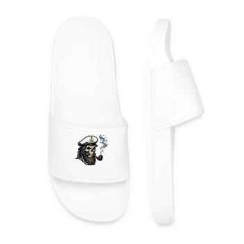 Captain Skull Sailor Nautical Sea Lake Boat - Men’s Pool Sliders - white - Front