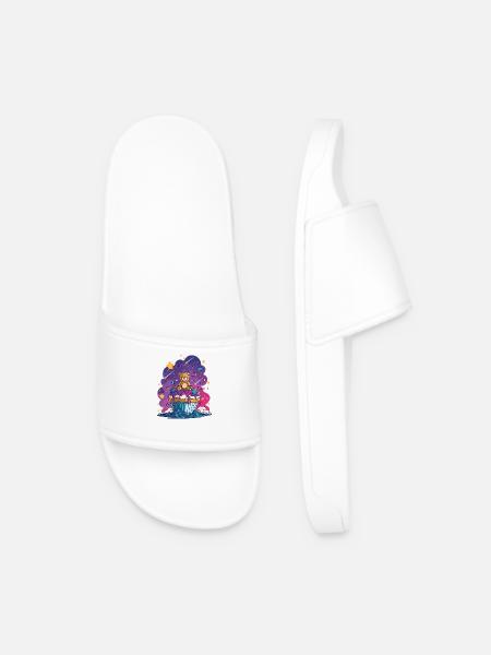 Teddy Bear Cupcake in the Cosmos - Men’s Pool Sliders - white