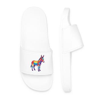 Colorful Donkey Rainbow Pop Art Watercolor - Men’s Pool Sliders - white - Front