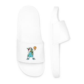 Funny Dabbing Basketball Unicorn Baller Sport Gift - Men’s Pool Sliders - white - Front