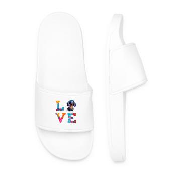 Colorful Dachshund Love Art Doxie Dog - Men’s Pool Sliders - white - Front