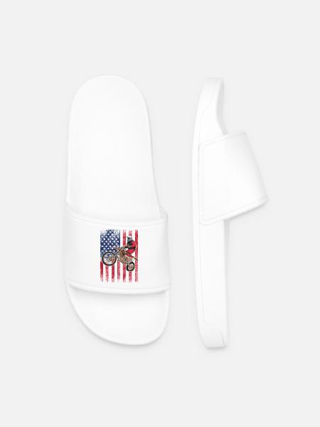 Dirt Biking USA Flag  - Men’s Pool Sliders - white