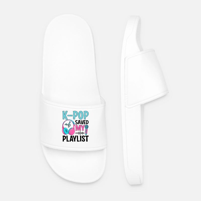 K-Pop Saved My Playlist - Men’s Pool Sliders - white