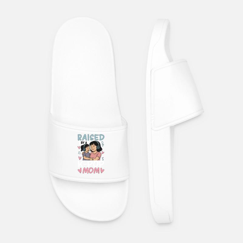 Raised By A K-Pop Mom - Men’s Pool Sliders - white
