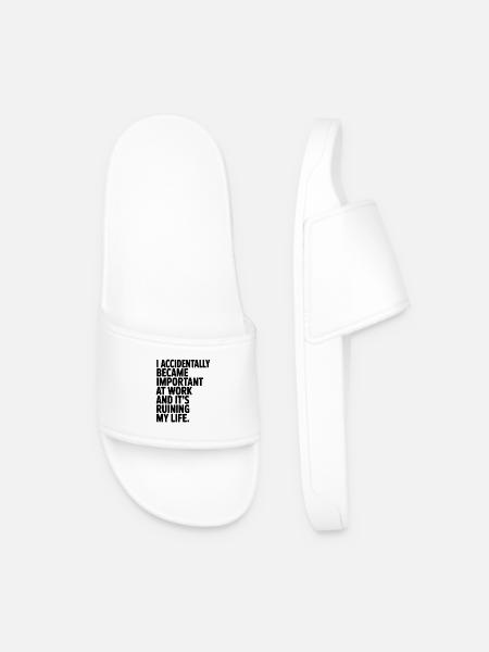 Work Life Overload Quote - Men’s Pool Sliders - white