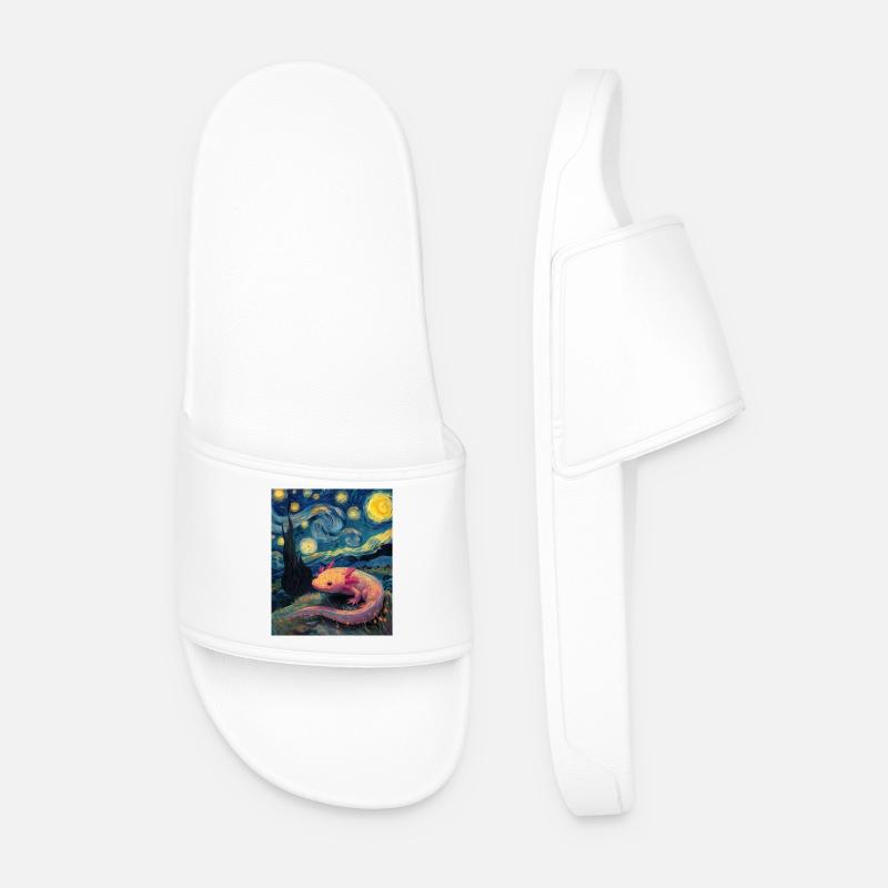 Axolotl Van Gogh Starry Night - Men’s Pool Sliders - white