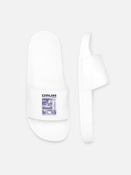 Rock Drummer Drum Player Streetwear - Men’s Pool Sliders - white