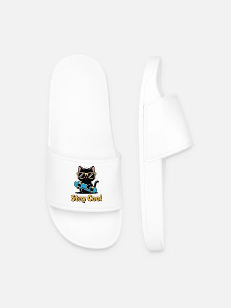 Skater Cat Stay Cool - Men’s Pool Sliders - white