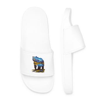 Wander Bear Mountains Lake Conception rétro de la nature - Claquettes Homme - blanc - Devant