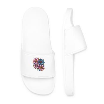 Blossom Swirl Color Flowers Pattern - Men’s Pool Sliders - white - Front
