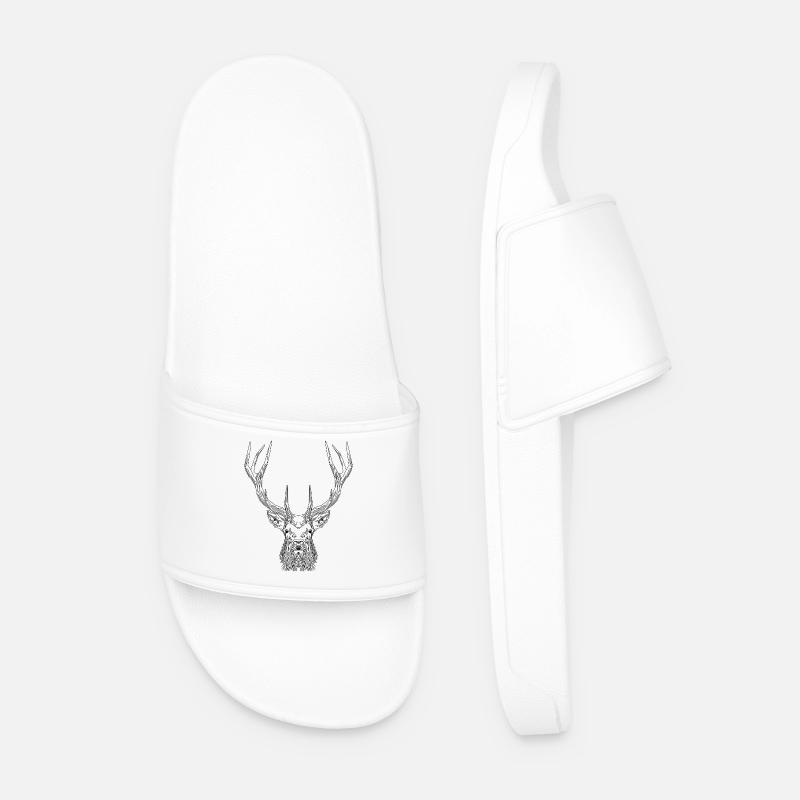 Tech Deer – Geometrischer Hirsch in Schwarz - Männer Badelatschen - Weiß