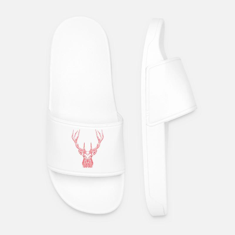 Tech Deer – Geometric Deer in Red - Men’s Pool Sliders - white