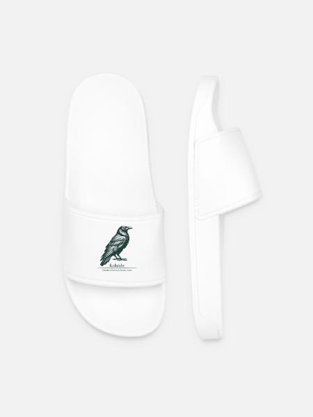 Raven Silhouette | Ornithology | Drawing - Men’s Pool Sliders - white