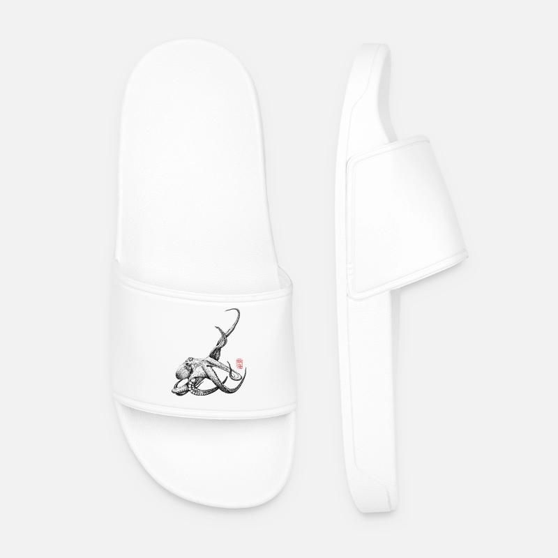 Blæksprutte med kanji-stempel - Badesandaler til mænd - hvid