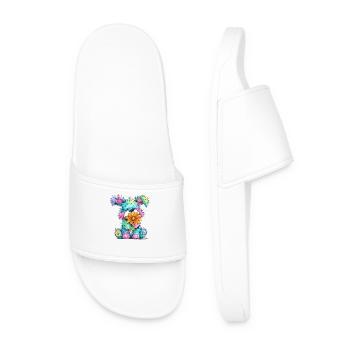 Colorful puppy with flower - Men’s Pool Sliders - white - Front