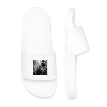 Capybara underwater selfie with shark - Men’s Pool Sliders - white - Front