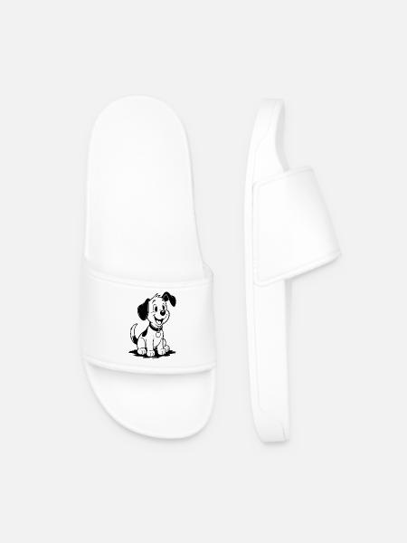 Cheerful Cartoon Dog Outline - Men’s Pool Sliders - white