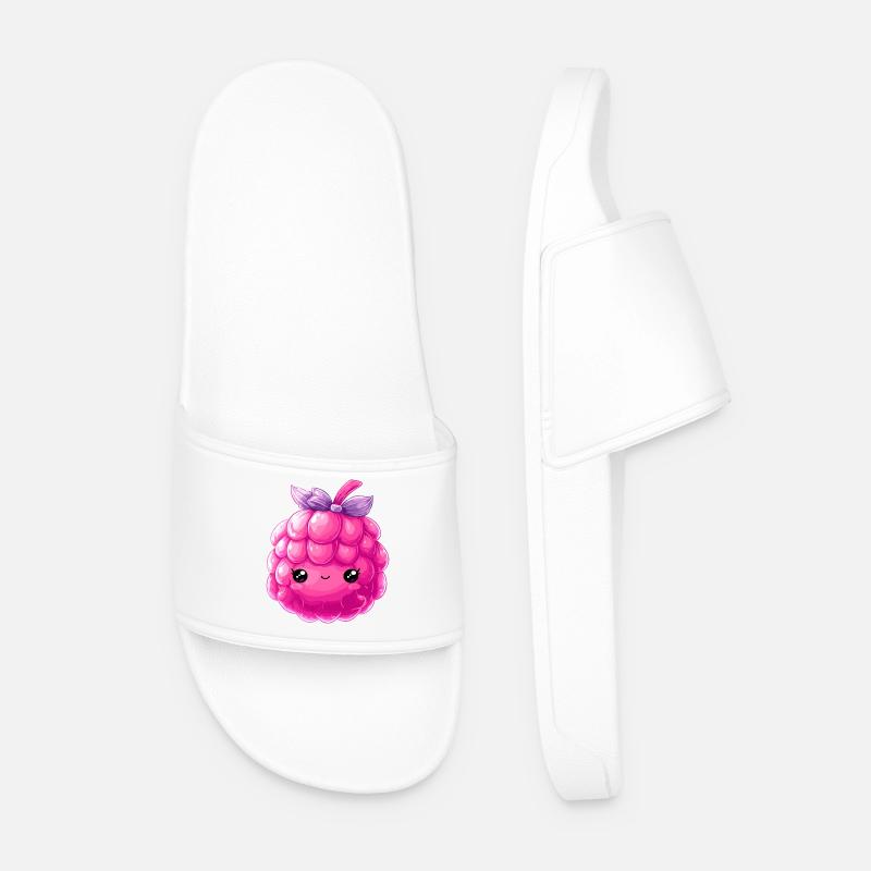 Kawaii Raspberry Cuddle Character - Men’s Pool Sliders - white